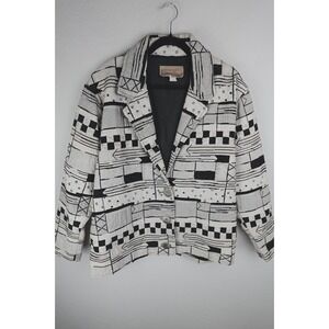Painted Pony Tapestry Blazer Jacket Sz L Abstract Art Deco Vintage Made USA